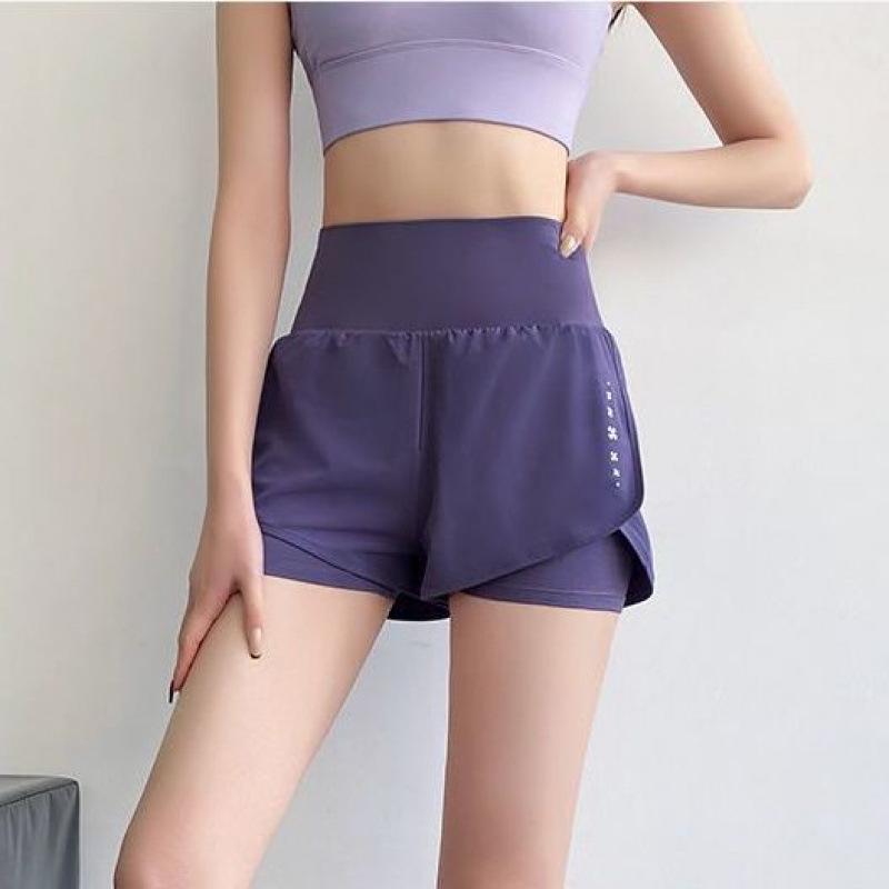 Women's High Waist Double Layer Sports Shorts with Pockets for Running & Yoga