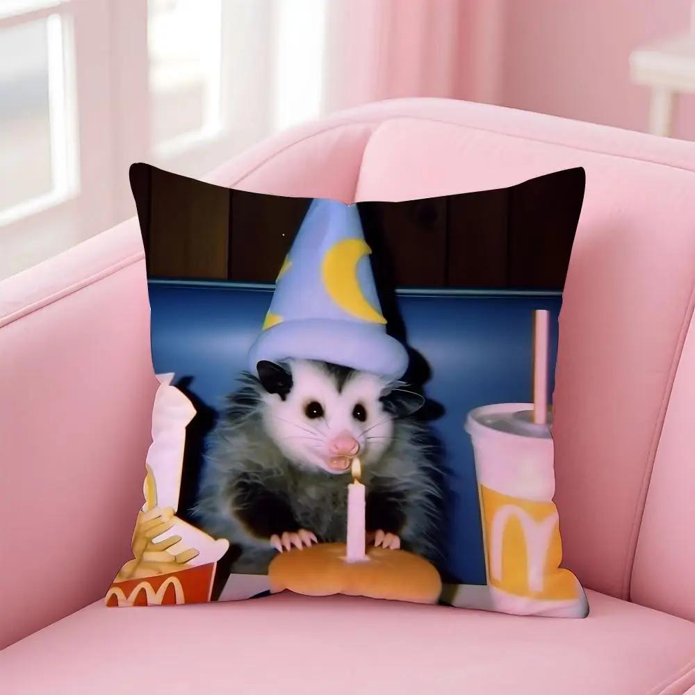 O-Opossum Cushion Cover Pillowcase Short Plush Invisible Zipper Room Sofa Cushion Cover
