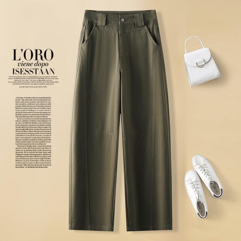 

Women s Spring/Summer Army Green Wide-Leg Balloon Pants - Petite, Casual, Pure Cotton, Straight Leg XL армия зеленый