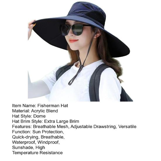 Fisherman Hat Adjustable Chin Strap Breathable Mesh Waterproof Lightweight Quick-Drying Wide Brim Sun Protection Hat
