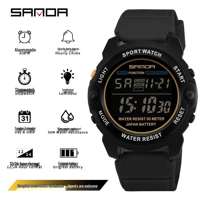 Sanda Youth Sports Watch - Luminous Waterproof Alarm Clock, Single Display, Outdoor Style