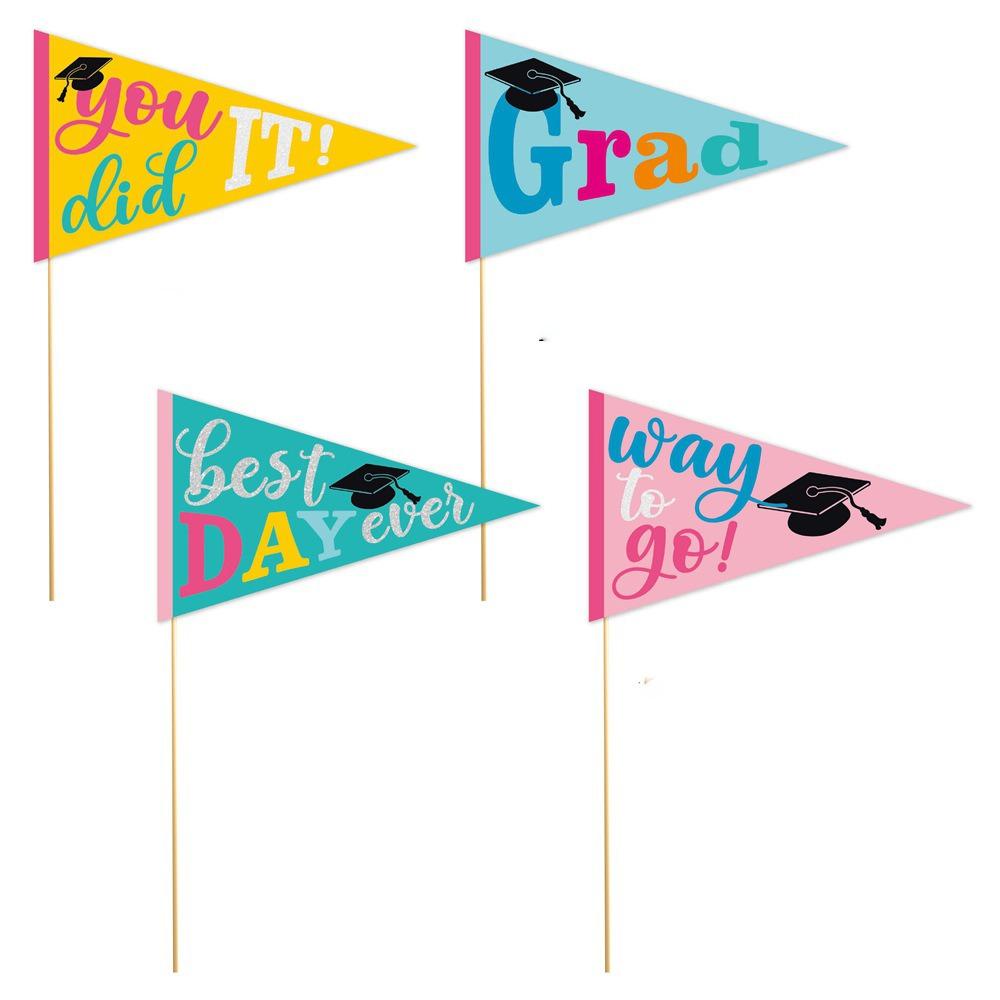 

12 шт. DIY Выпускной Флажок Украшение Бумага ТЕМА GRAD Декор Треугольный Флажок Вставка в Вазу Одноклассники 12pcs