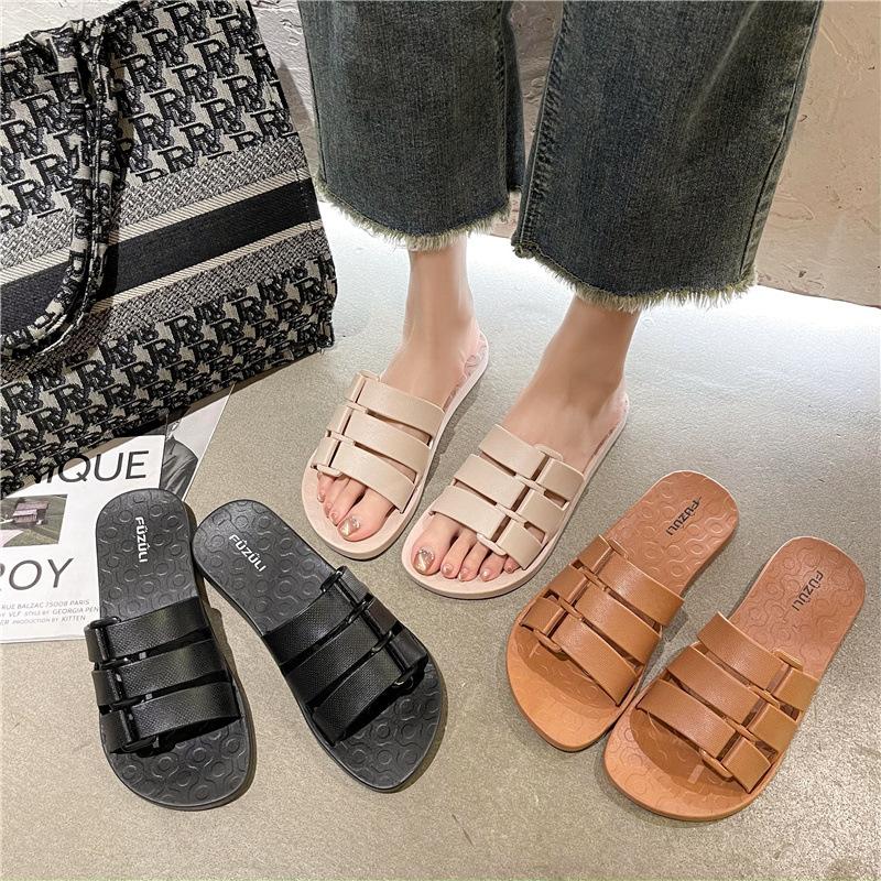 Summer Slippers Women's Outer Wear 2025 New Fashion One-word Buckle Flat-bottomed Slippers Student Seaside Casual Beach Shoes Women