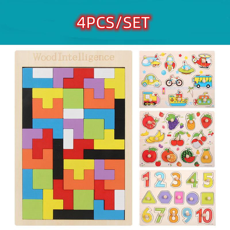 Buy Montessori 3D Wooden Puzzle Hand Grab Boards Cartoon Animals Puzzle ...