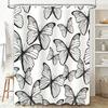 Black White Butterfly Printed Waterproof Shower Curtain Set for Bathroom Decor Home Textiles