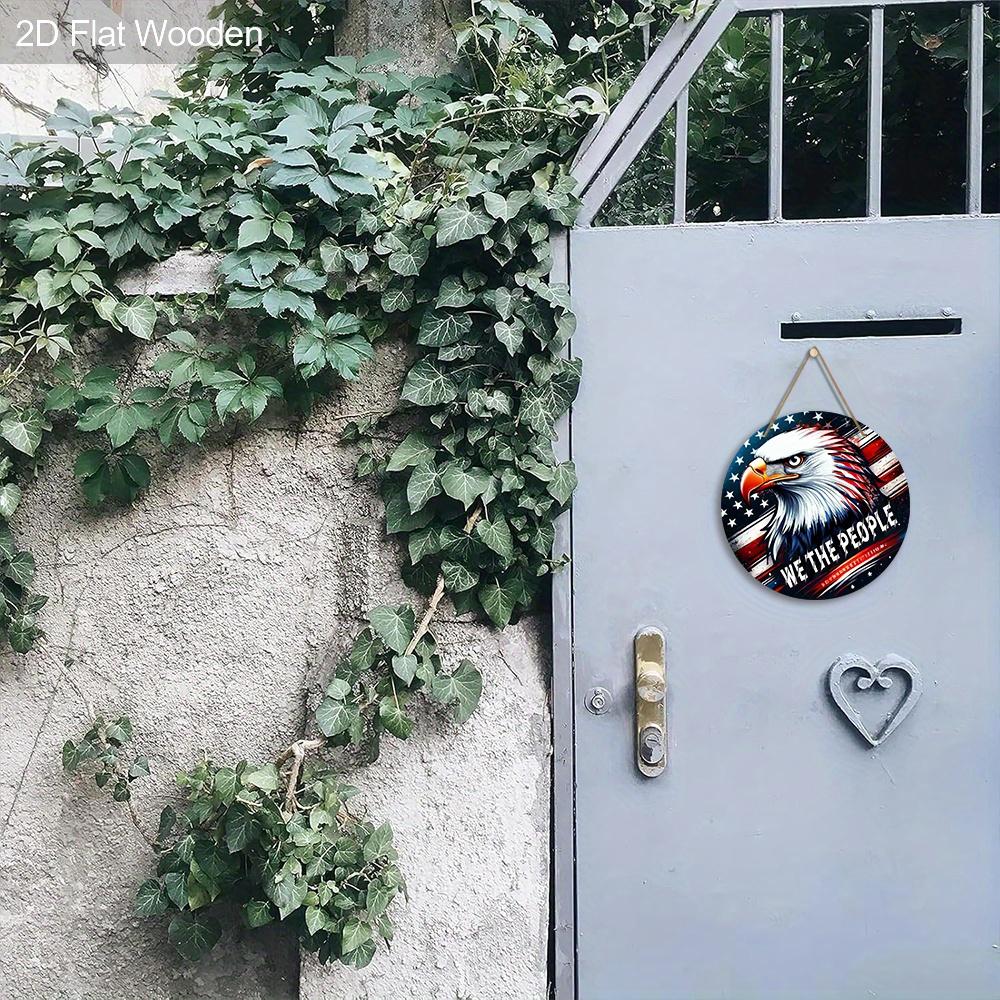 Patriotic Eagle Wooden Sign, Charming Round Sign for Front Door, Wall Hanging Decor - Ideal 4th of July & Memorial Day Gift for Patriots