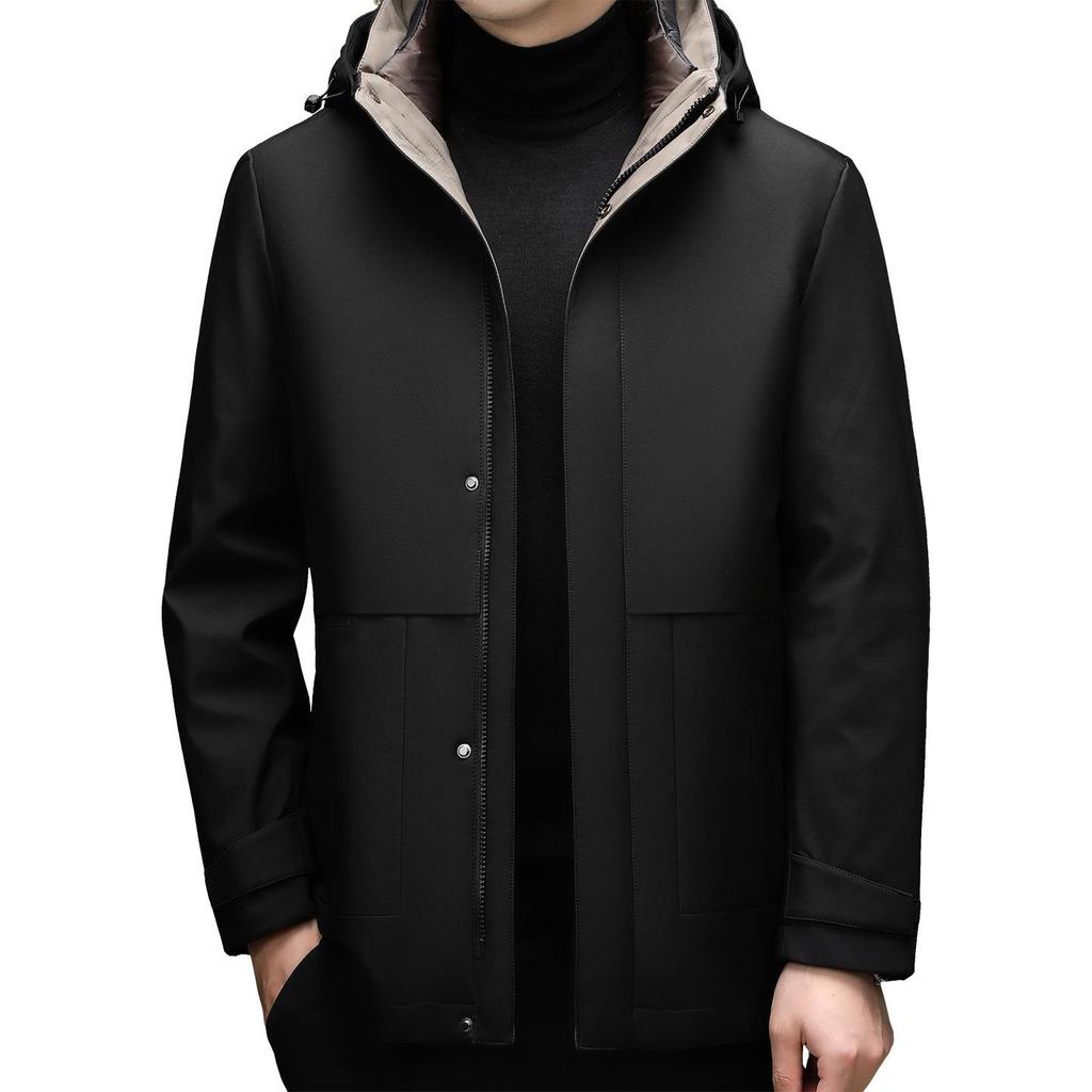 Men's Fashionable Hooded Winter Jacket with Detachable Liner - 90% Duck Down, Cold-Resistant, Ideal for Middle-Aged