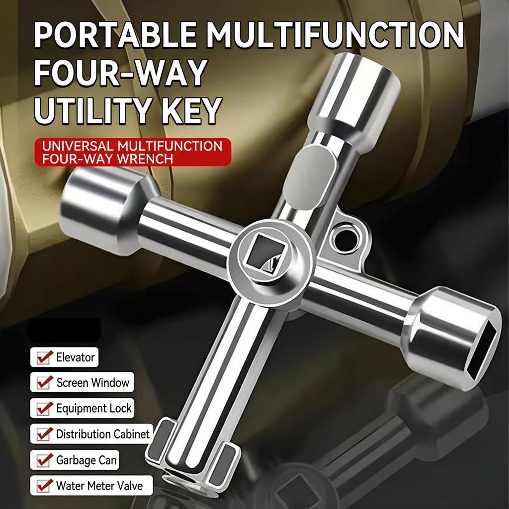 Multi Function 4 Way Universal Cross Triangle Wrench Key Electrical Square And Round Holes Triangular Key Water Valve Key