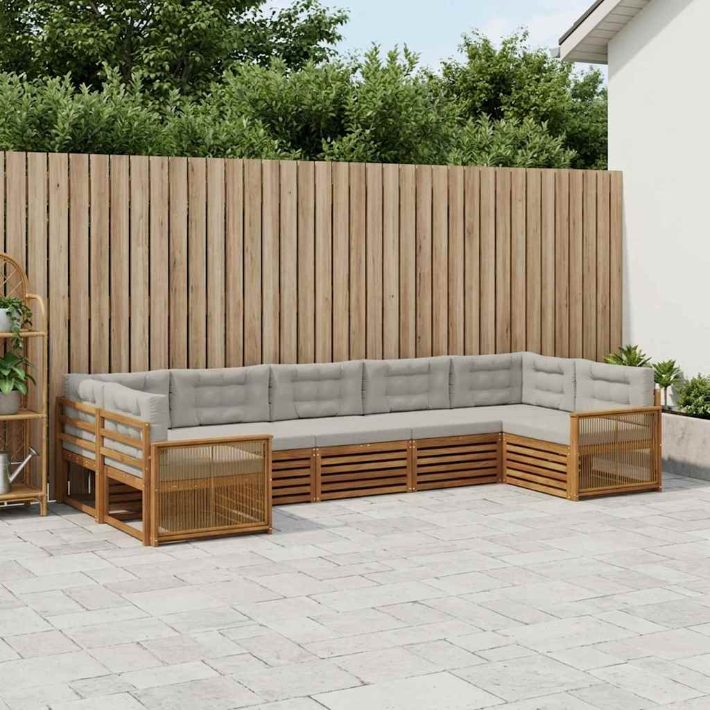 Outdoor Sofa Set with Cushions 7 Pcs Natural and Light Grey