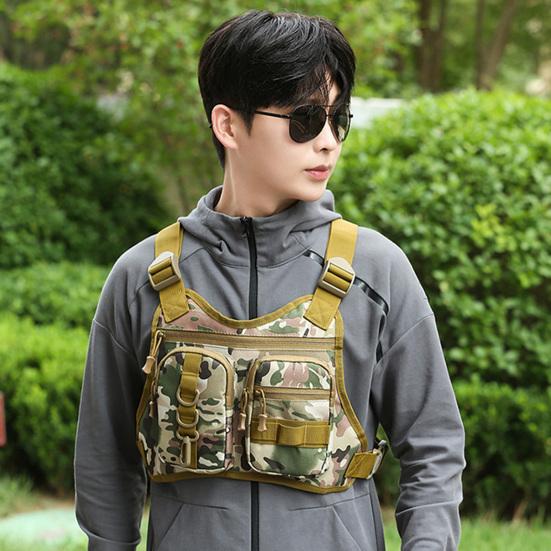 Outdoor Sports Chest Bag for Men Front Running Vest Bag with Multiple Compartments EDC Travel Chest Pack for Workout Cycling Hiking
