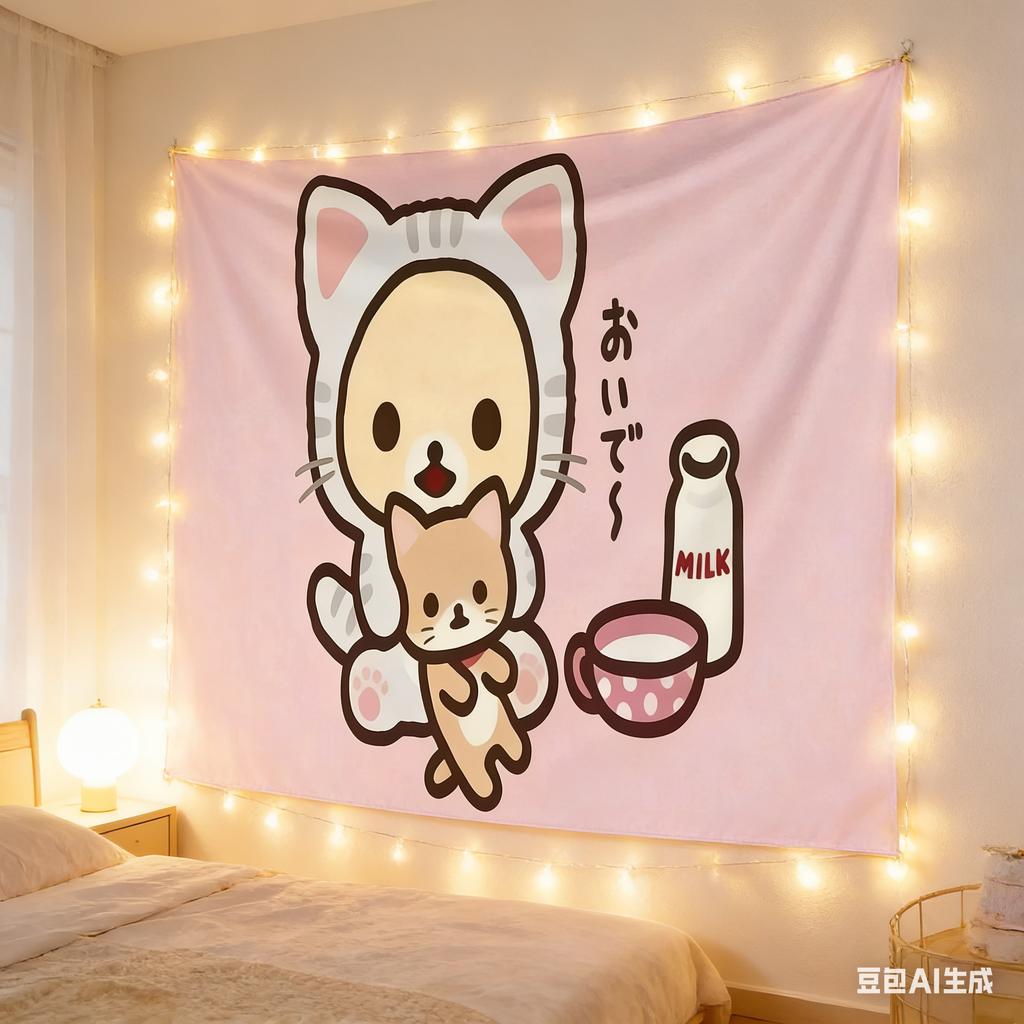 1Pc Kawaii Cat Wall Tapestry, Polyester 2D Print, Versatile Decor For Dorm, Bedroom & Living Room, Ideal For Kawaii & Cat Lovers