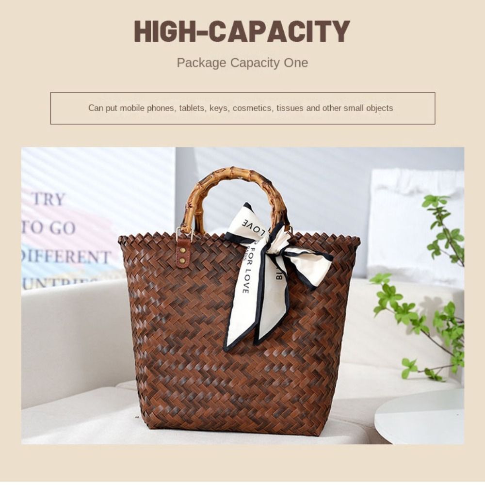 PP Shoulder Bags Bamboo handle Crochet Bag Fashion Shopping Tote Bags  Women