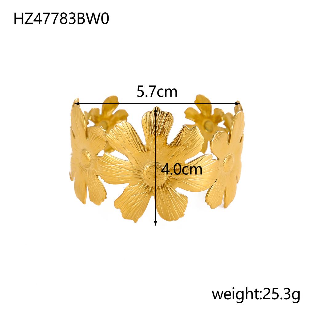CARLIDANA Exaggerated Big Flower Personalized Hollow Out Leaf Open Wide Bangle Stainless Steel Non Tarnish Cuff Bracelet Women