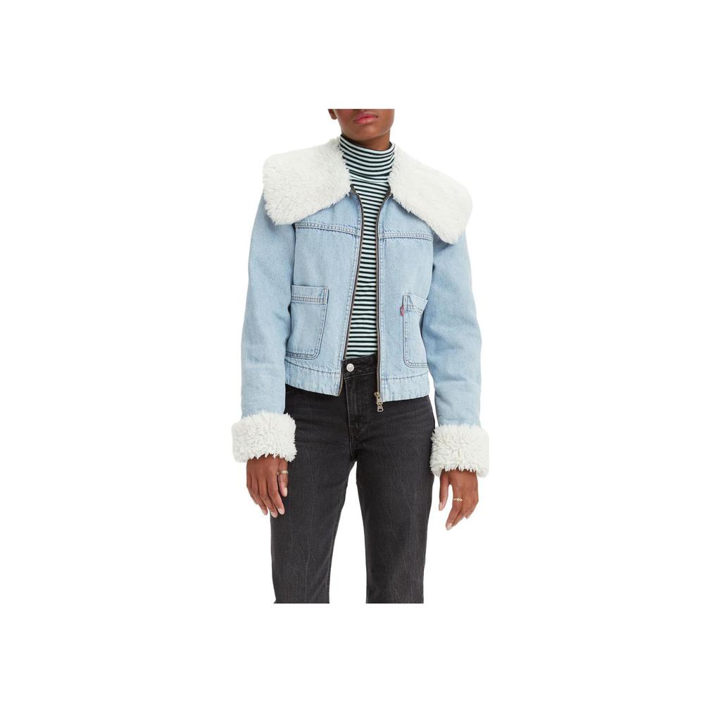 Levis Frayed Collar Oversized Pocket Solid Denim Jacket Women Jackets Sky-Blue A3487-0002