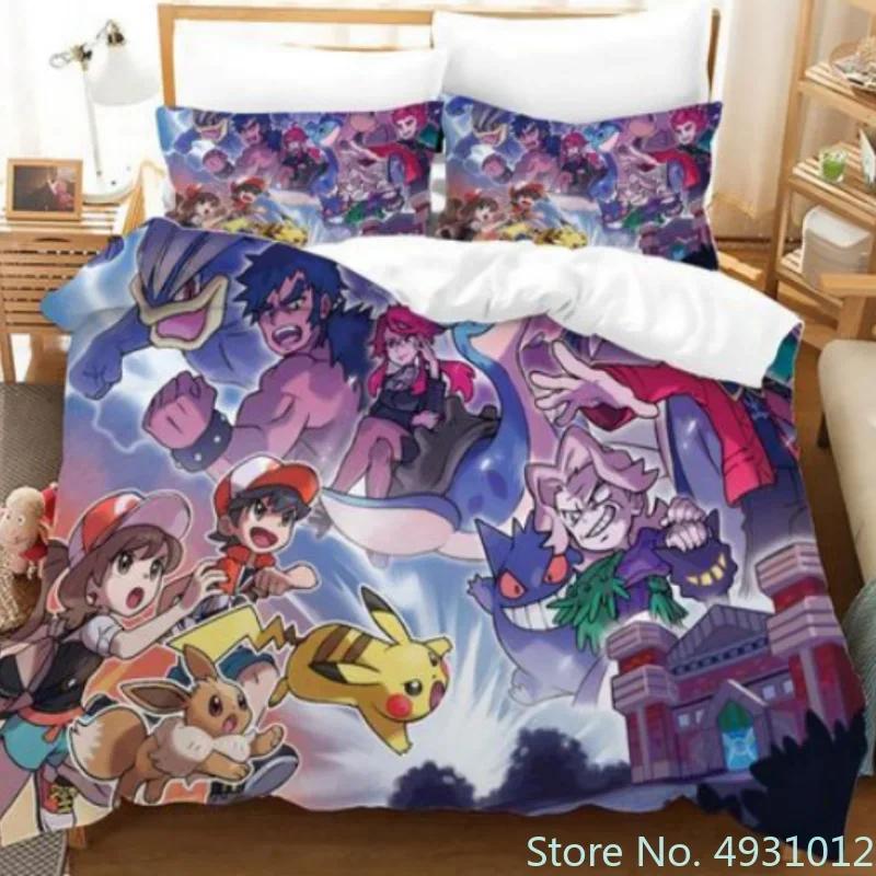 Comforter Pokemon Dragon Bedding Set 3D Printed Anime Figure Pikachu Peripheral Family Decor Kids Bedroom Warm Bedclothes