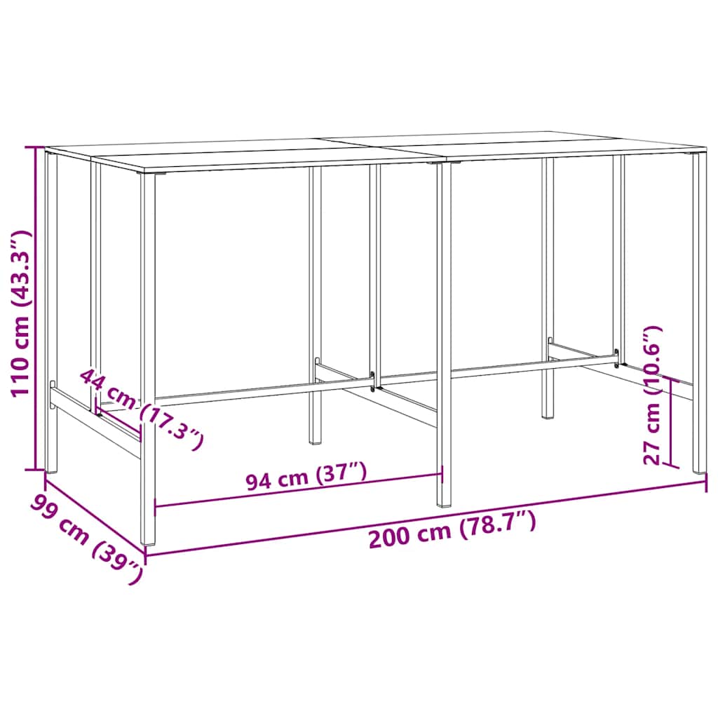 9 Piece Garden Bar Set Black Powder Coated Steel