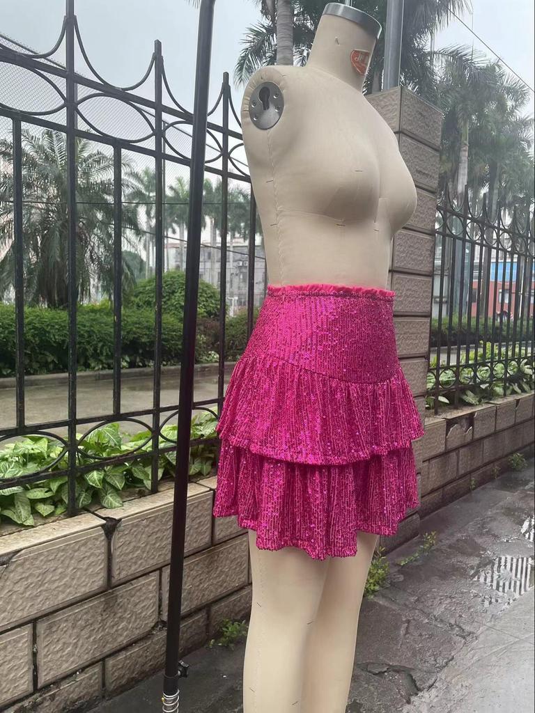 European & American Autumn Sequin Pleated Mini Skirt - Sexy & Solid Color