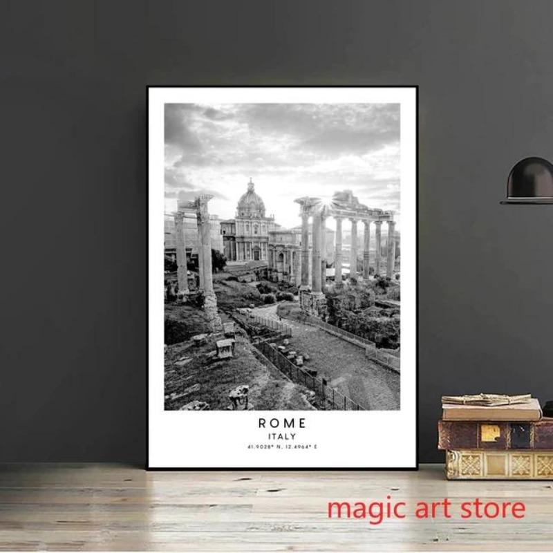Florence Italy  Rome Travel Landmarks Art  Colosseum Black and White Canvas Wall Prints  Home Decor Poster