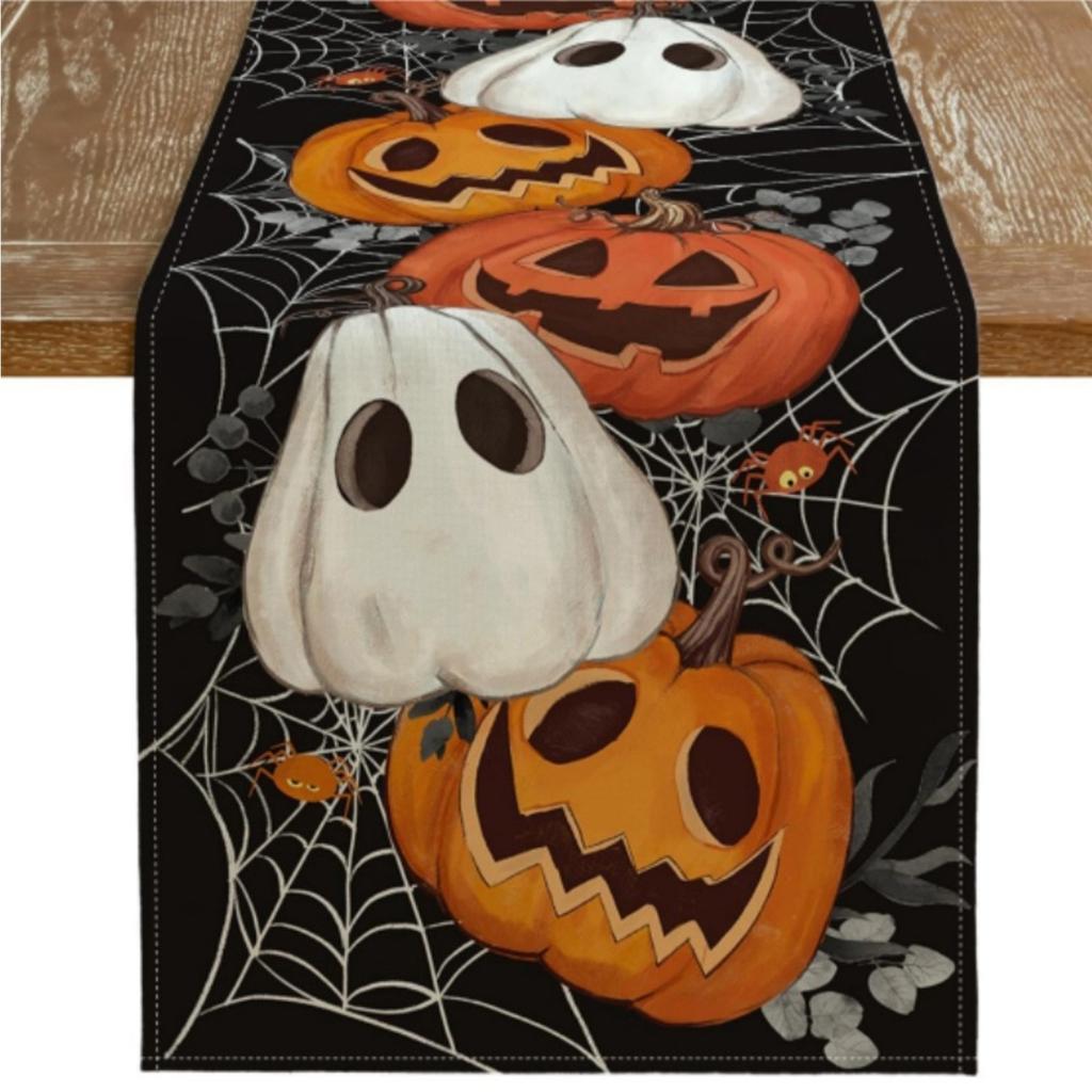 Lněná Halloweenská stolní vlajka, Americká dekorace jídelního stolu, Párty ubrus, Protiskluzová vlajka na konferenční stolek