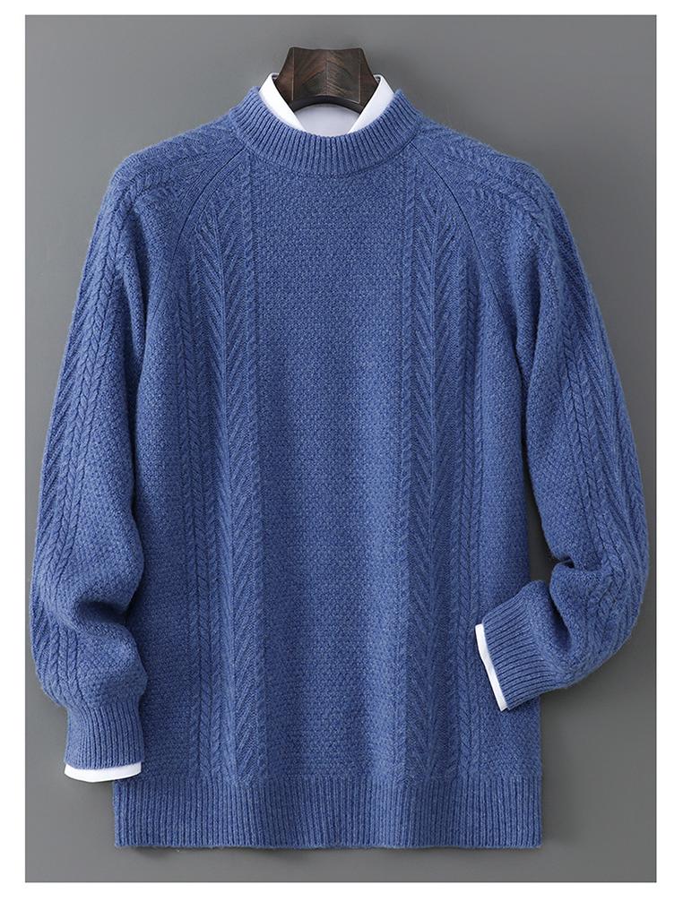 Men's Thick 100% Pure Wool Half-High Collar Knit Cashmere Pullover Sweater for Autumn and Winter