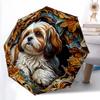 0106 Embossed Leaf Dog  Pattern, Automatic Folding Umbrella, Portable and Foldable Design, 8 Ribs, a Christmas or Birthday Gift.