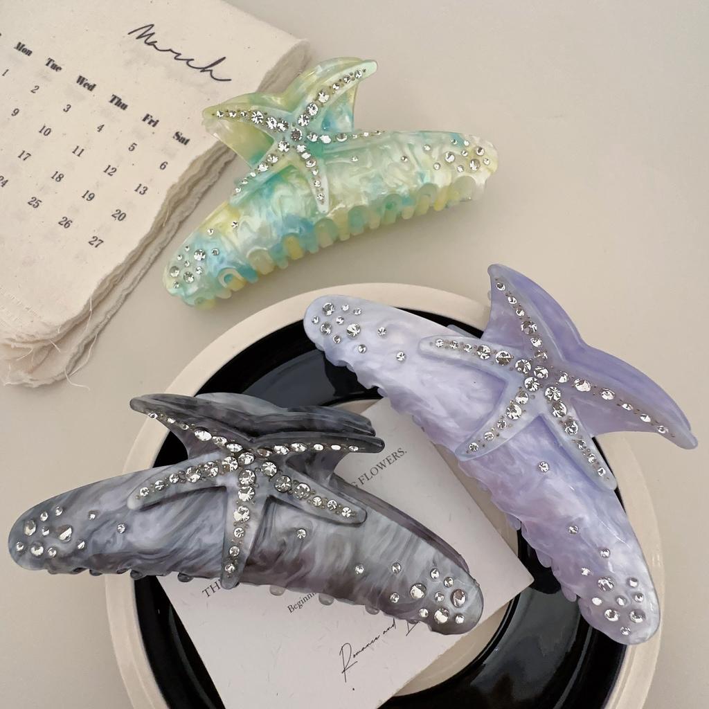 1 Diamond-encrusted Starfish Hair Grab Super Large Shark Clip Three-dimensional Acetic Acid Color Hair Grab Clip