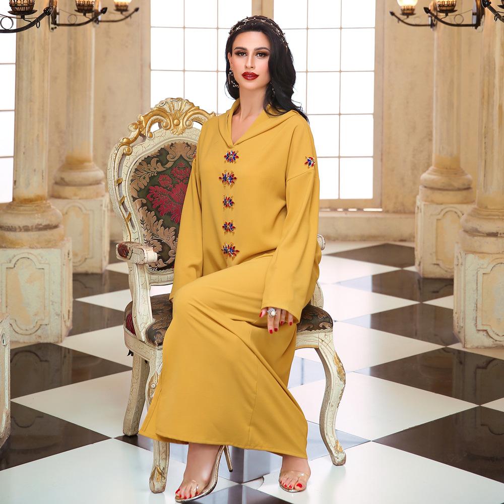 Blau-graue handgefertigte Diamant-Kapuzenrobe für muslimische Frauen