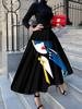 Retro Boho Art Portrait Print Midi Skirt for Women Elegant Fashion A Line High Waist Summer Casual Office Wear Trendy