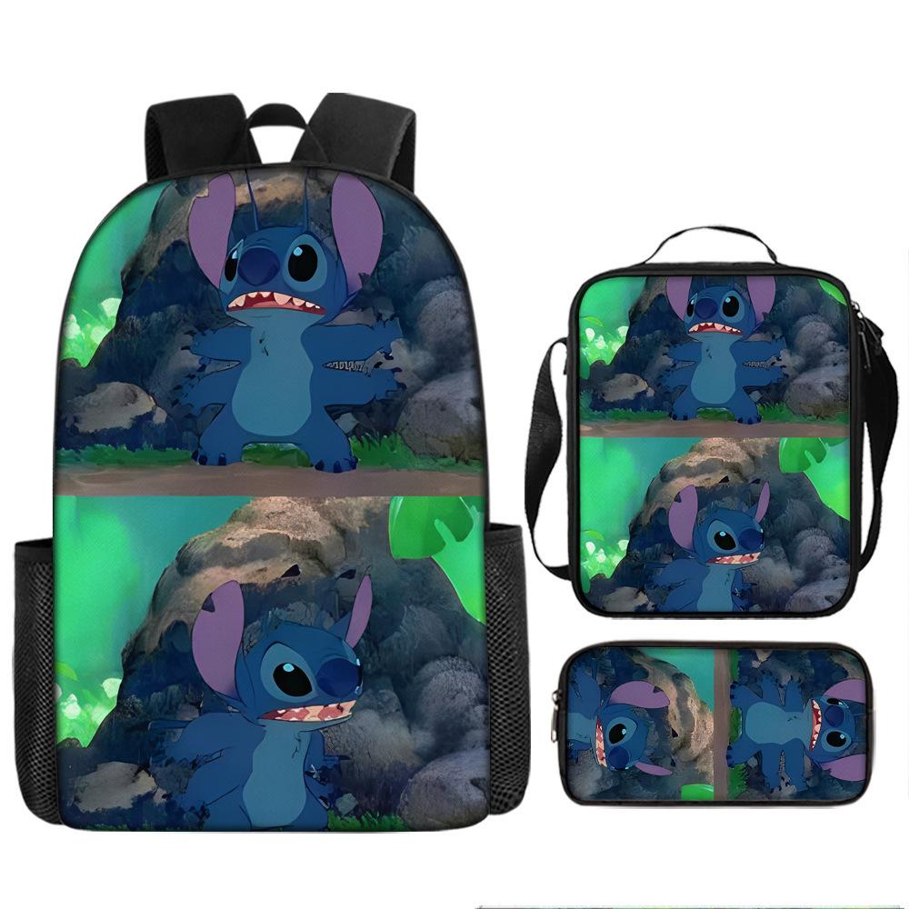 Stitch Kids Backpack Set 3-Piece Student School Bag Lunch Box Pencil Case Digital Print Gift Set for Children