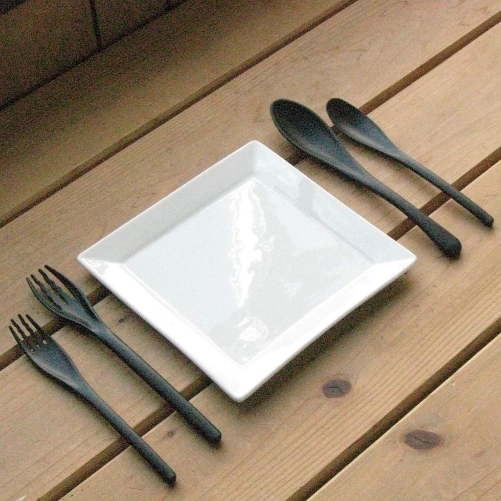 Nagao Plastic Dinner Cutlery 8 Dishwasher Made in Japan Heat-Resistant Set, Pieces, Black, Safe,