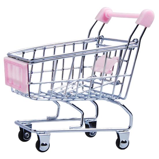 Hand Trolley High Simulation Decorative Mini Shopping Cart Storage Basket for Storing Pretend Toy