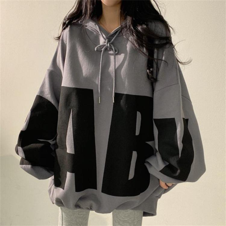 Women's Casual Loose Pullover Hooded Sweatshirt Fashion Letter Print Top for Students