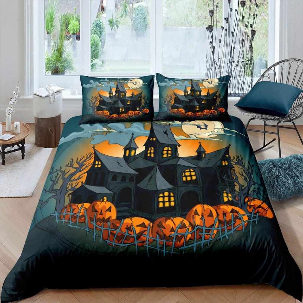 Comforter Halloween Bedding Set Cartoon Pumpkin Twin Queen Microfiber Horror Theme Comforter For Girls Boys Room Decor