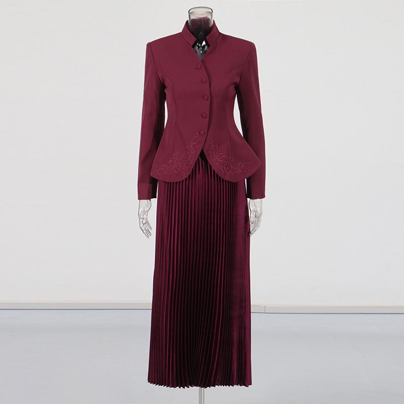 Elegantní oblek ve francouzském stylu: 2025 3D Vyšívaná bunda a Plisovaná sukně s vysokým pasem Dvoudílný