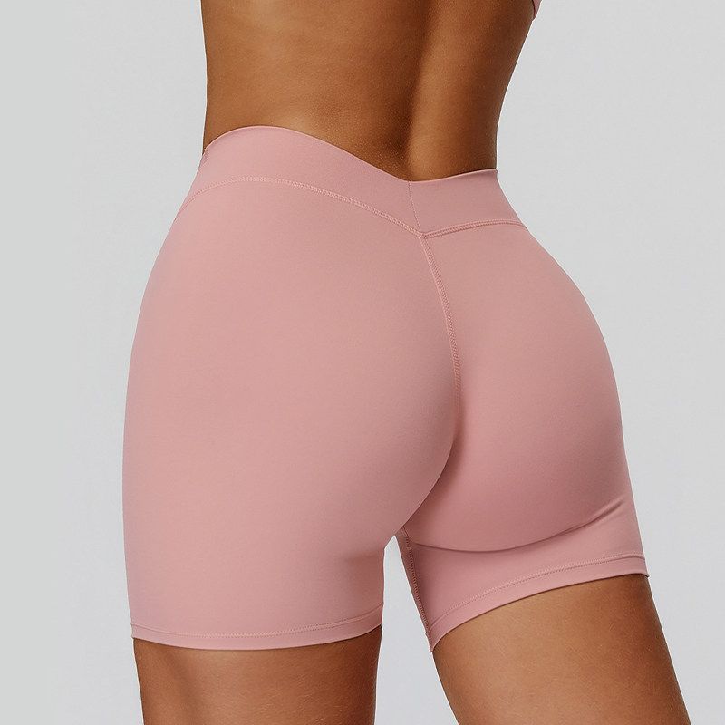 

for Women, High-Waisted, Butt-Lifting, Quick-Dry, V-Shaped Back Waist, Sports Shorts for Outdoor Running and Fitness, Three-Quarter Length Shorts Grapefruit Powder M