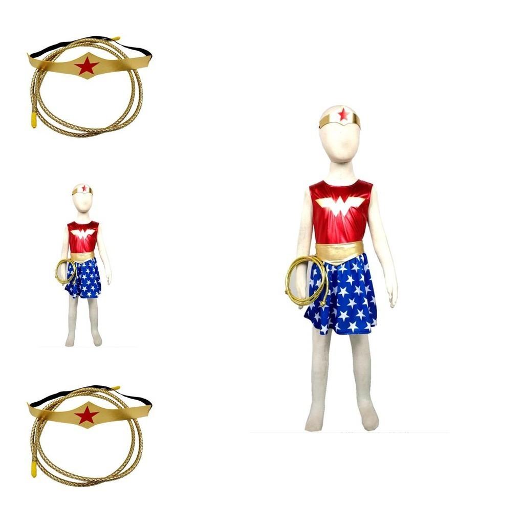 Stretch Cotton Wonder Woman Dress With Bow Accent For Toddlers