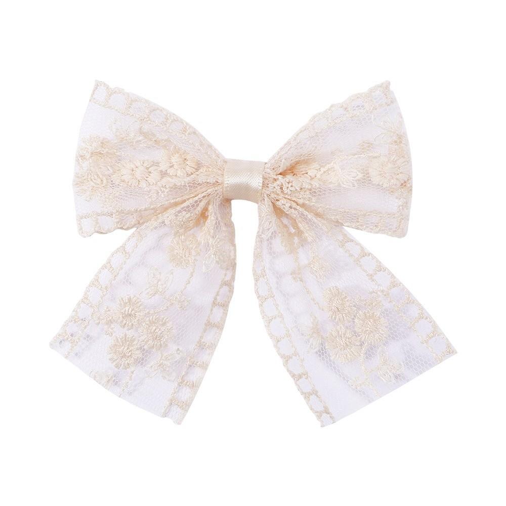 Fashion Baby Girls Hair Clips Handmade Bows Hairclips Lace Cutout Bowknot Hairpin Hair Accessories