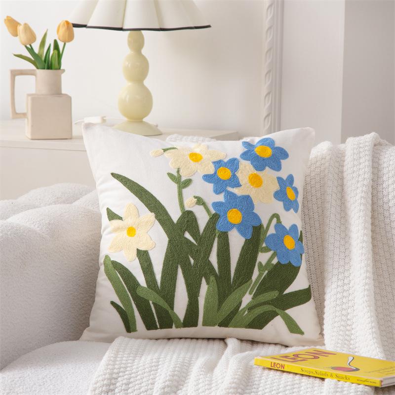 Cotton Canvas 3D Effect Birds Embroidery Throw Pillow Cover Decorative Cushion Cover For Sofa Office Home Room Decoration