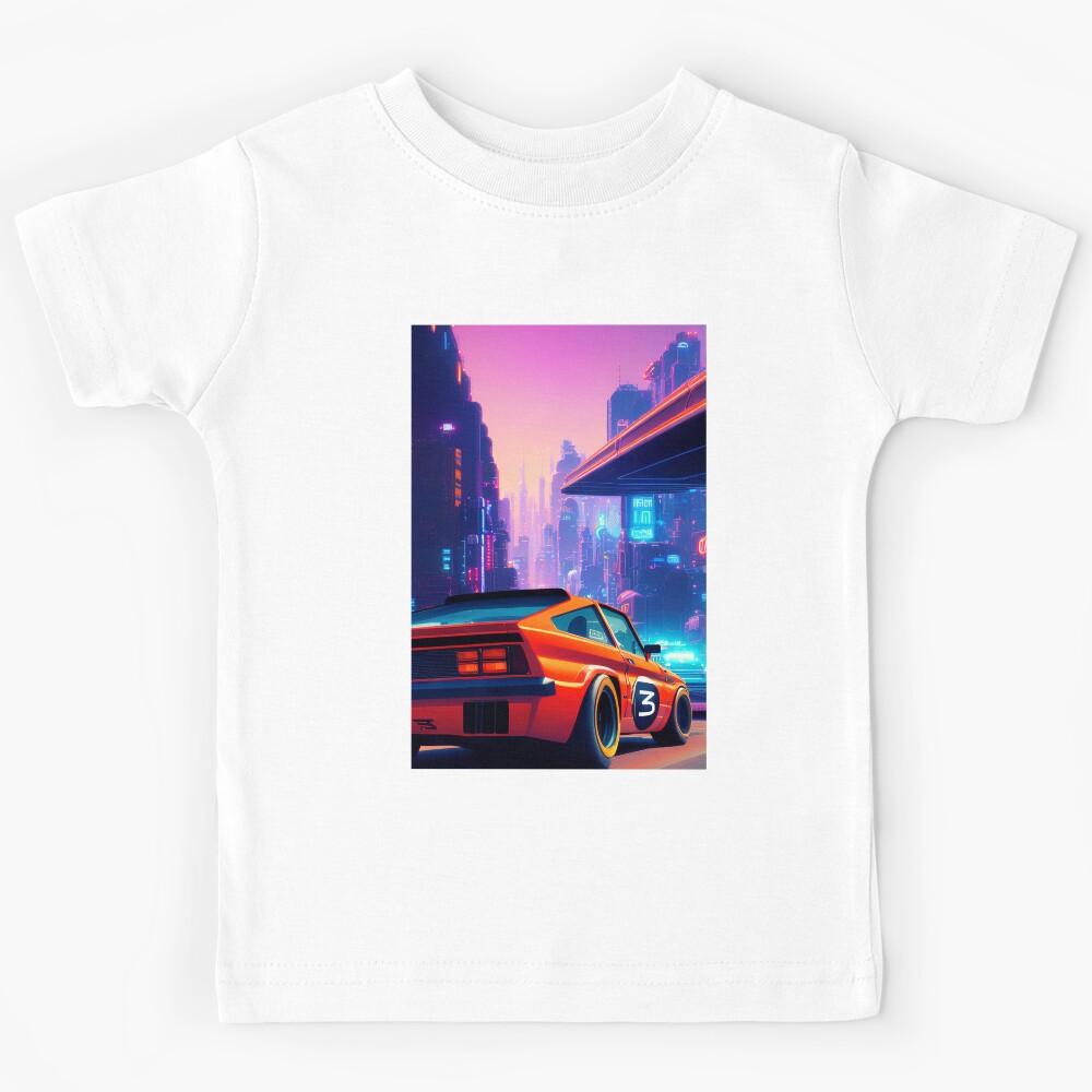 Vintage Car in Neon City Scape Kids T-Shirt 170