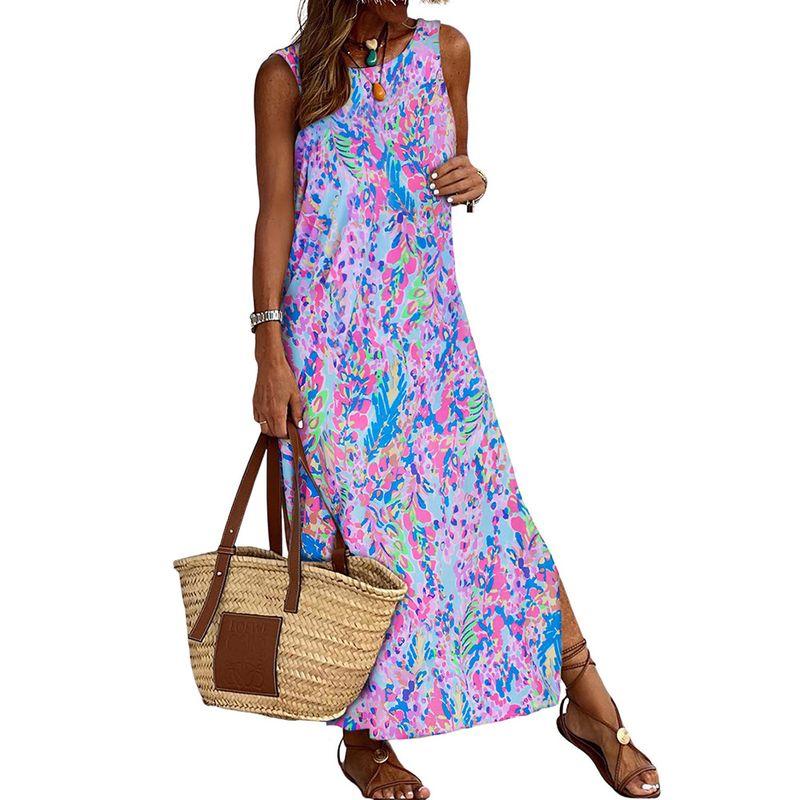 

Summer New Arrival Florals Print Silm Long Dress LC6114979-Purple S code fits (45.00 kg-55.00 kg