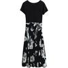Summer new temperament short-sleeved printed dress medium and long waist cover fake two-piece long dress