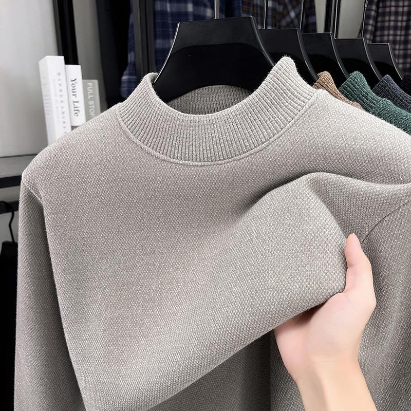 Men s Mink Fur High-Collar Velvet Sweater - Winter Solid Color Knit Base Layer XXXL