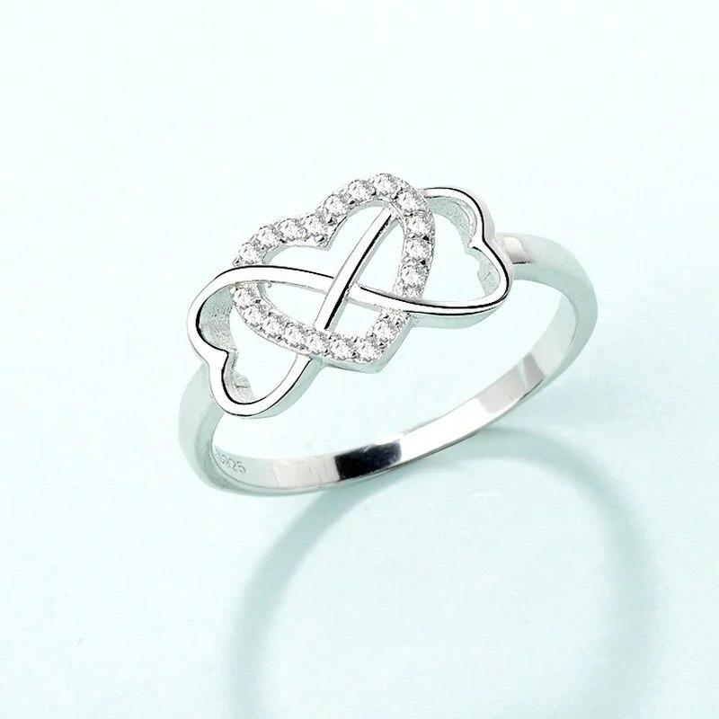 Bagues en argent sterling 925 pour femmes, bague confortable et résistante au ternissement avec zircone cubique polie et infini et cœur