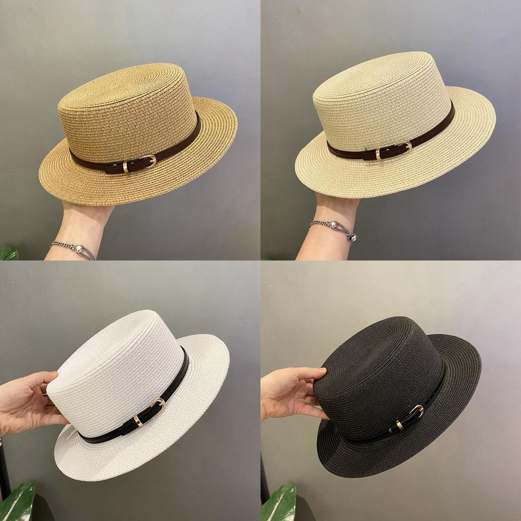 Womens Panama Style Straw Hat With Short Brim For Vacation Sunshade