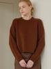 JE NE SAIS QUOI Crop Crewneck Cashmere Knit Roll Hem Detail_ Brown