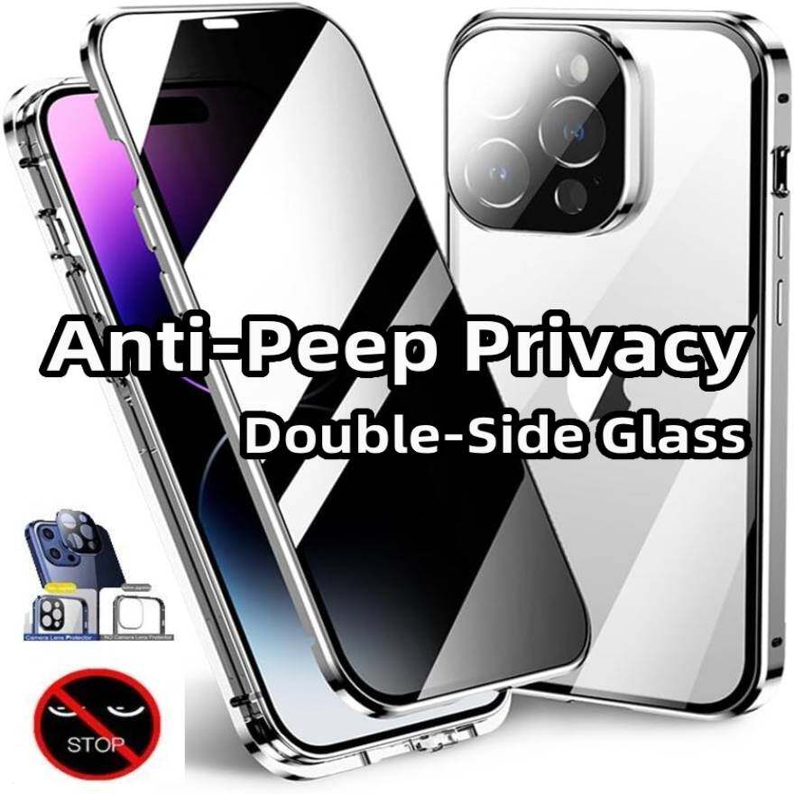 

Магнитный чехол-антишпион 360° для iPhone 16 Pro Max/16Plus/16+ с защитной крышкой для объектива камеры и бамперами для телефона iPhone 16 Pro Max серебряный