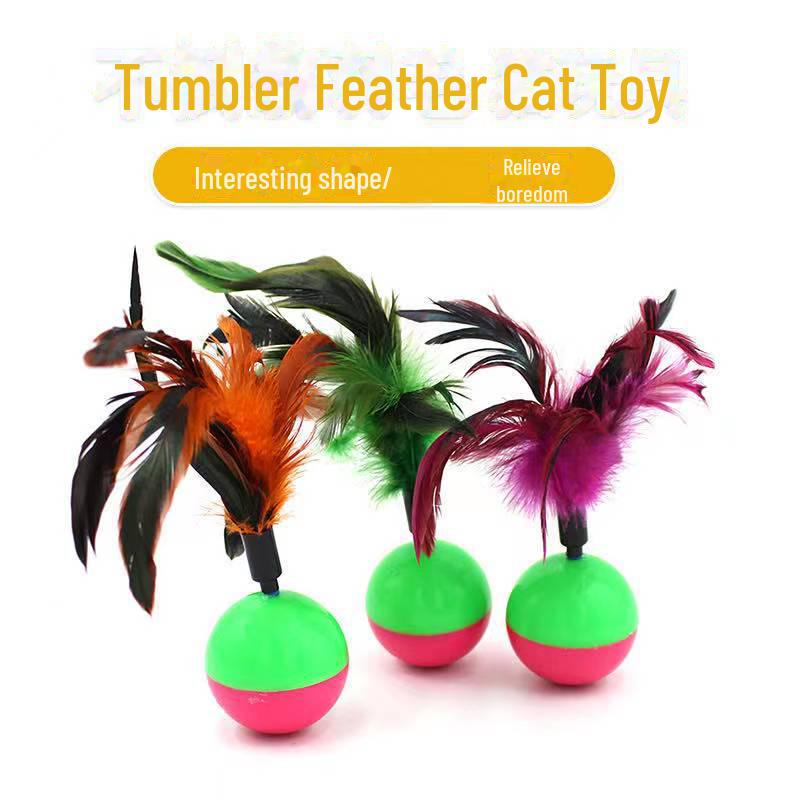 Feather Cat Toy Stick with Mint Ball and Colorful Mouse - Self-entertainment Cat Toy Supply