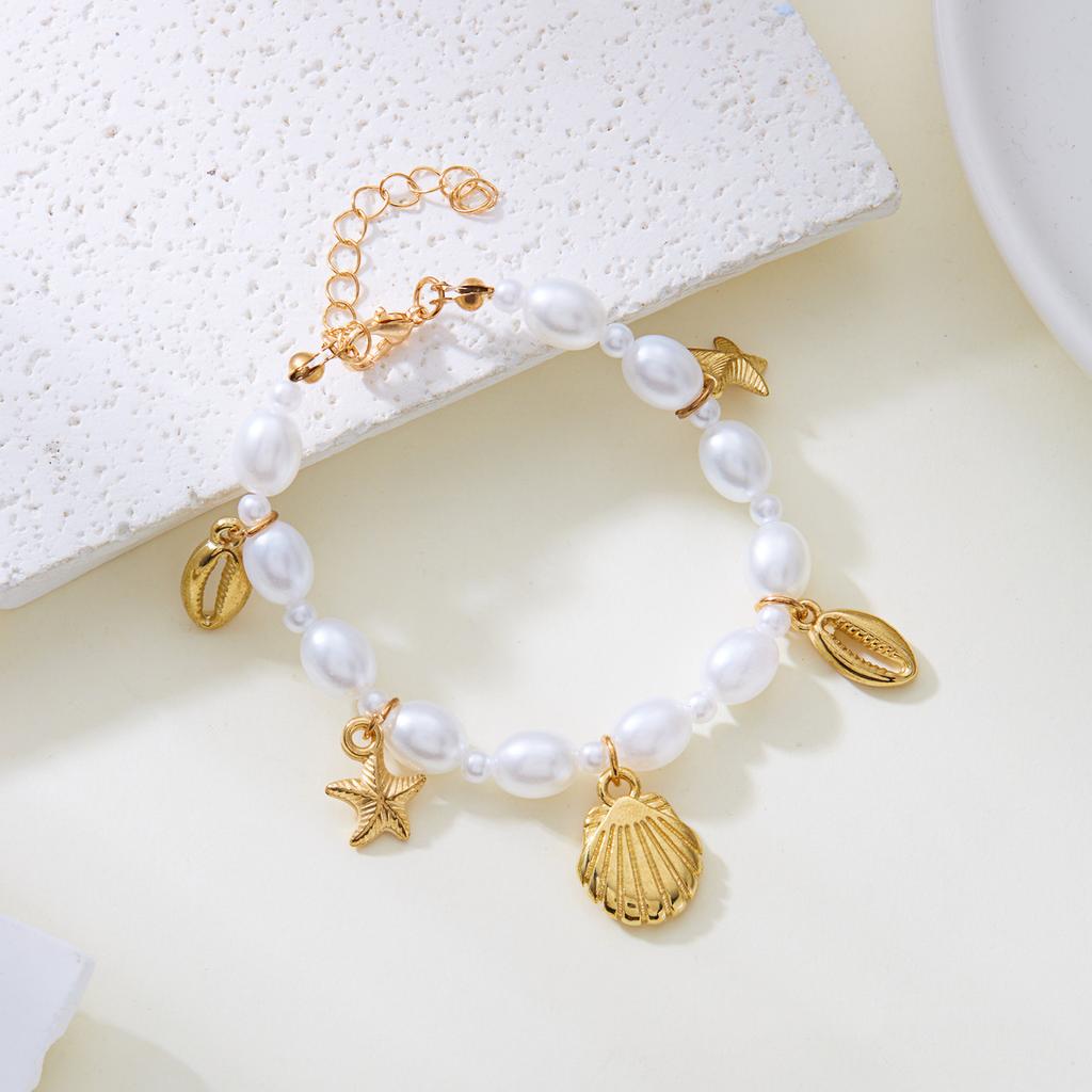 Summer new starfish shell conch pearl necklace bracelet women's seaside vacation style anklet