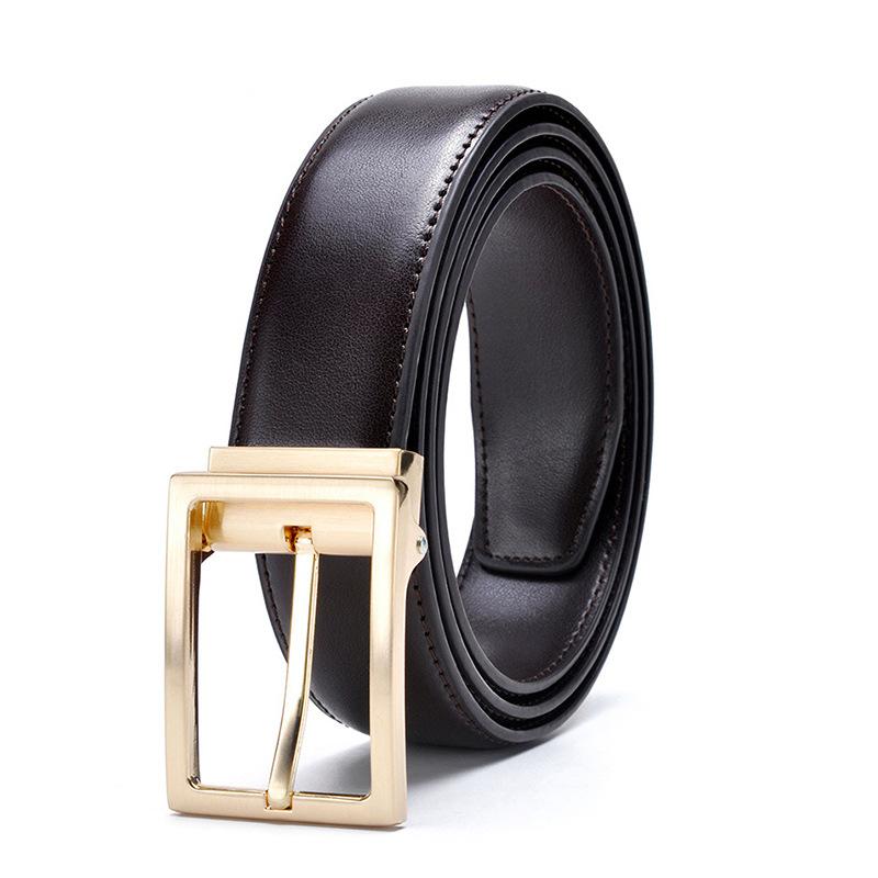 

Мужской ремень с пряжкой-зажимом, двухслойный, из коровьей кожи, мужской ремень, синий деловой ремень для повседневных брюк, поясной слой 130cm