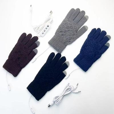 USB Electric Heating Touch Screen Gloves 5-hand Woven Jacquard Lattice Outdoor Mobile Phone Power Bank Power Supply To Keep Warm